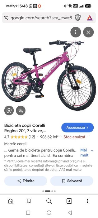 Bicicleta pentru copii roz