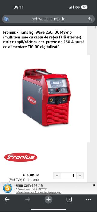 Aparat de sudura TIG Fronius TransTig 230i / 230 amperi / 220v