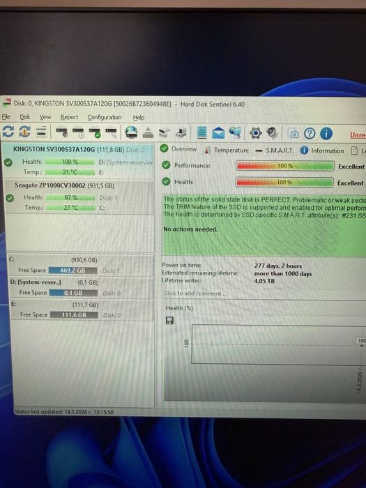 SSD Kingston 120gb (100% живот)