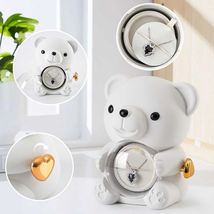 Подаръчна кутия мече с вечна роза сребърно колие сърце картичка 6 вида