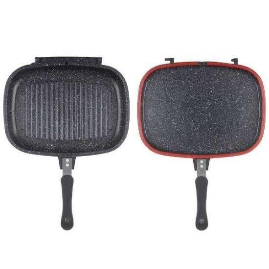 Tigaie dubla grill Heinner, 36x24x7.5 cm ceramica marmorata, inchidere