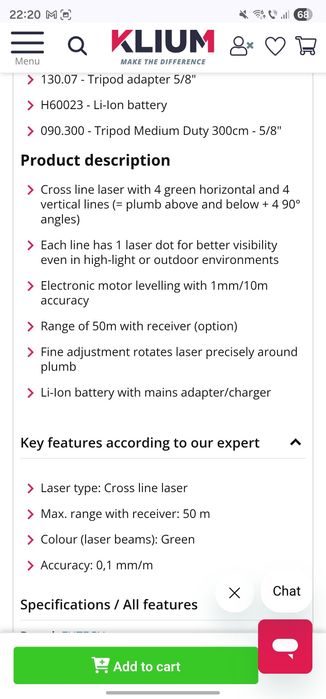 Nivelă rază verde Futech multicross 8