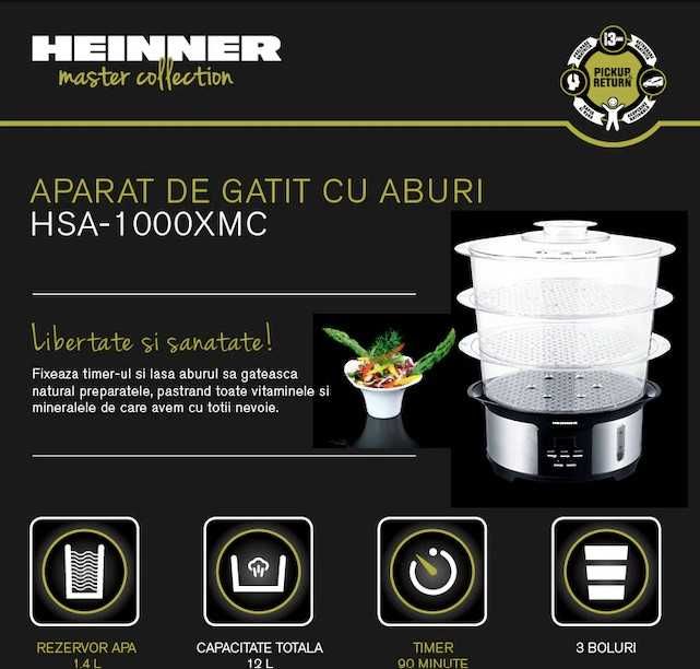Aparat de gatit cu aburi Heinner Master Collection HSA-1000XMC, 1000 W, 12 l, Argintiu/Negru