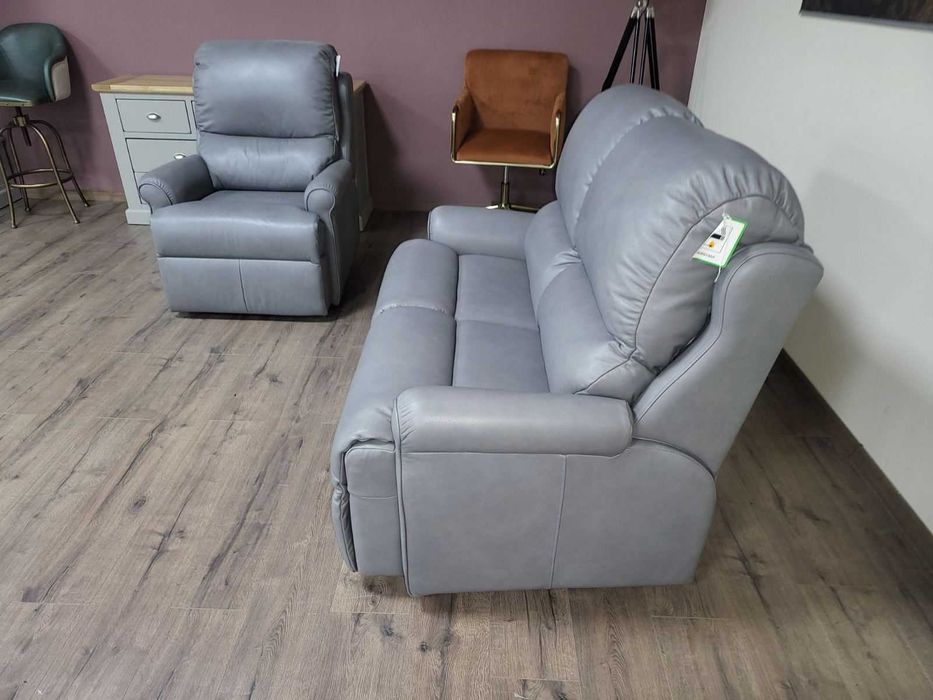 ПРОМОЦИЯ!!! Сив кожен комплект диван двойка и фотьойл G Plan