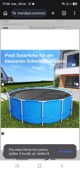 Folie solară pentru piscină, 5 m, Prelată neagră rotundă pentru piscină, Prelată solară, Încălzire piscină