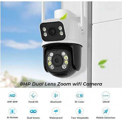 Двойна камера двупосочно видеонаблюдение през телефон с 4К резолюция