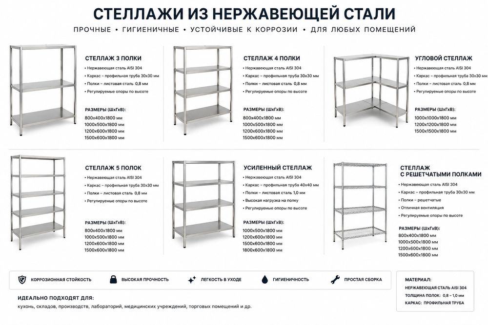 Столы, мойки, стеллажи и всё необходимое оборудование из нержавейки дл