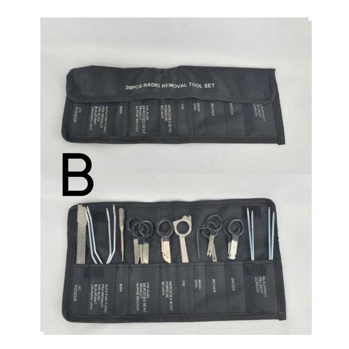 Trusă Scos Radio Auto – Set Profesional Demontare Navigație – 38/20 Piese – Chei Extractoare – Audi BMW VW Ford Mercedes – UNIVERSALĂ