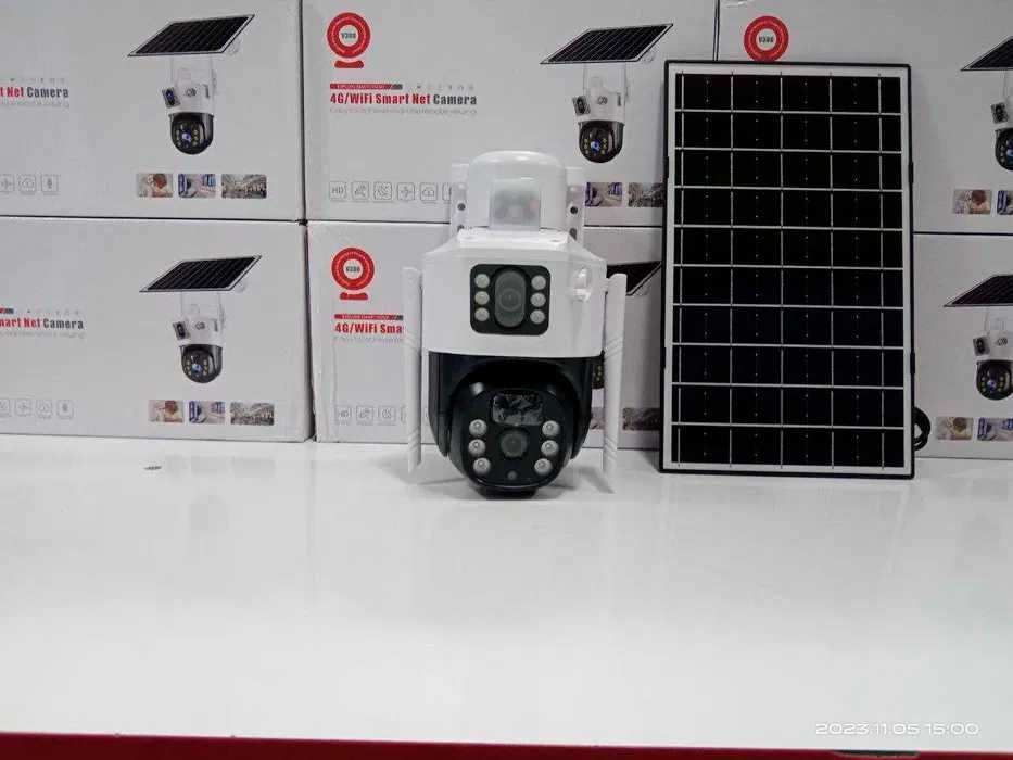 Камера с солнечной панелью с 3 линзами 4g Камера наблюдения