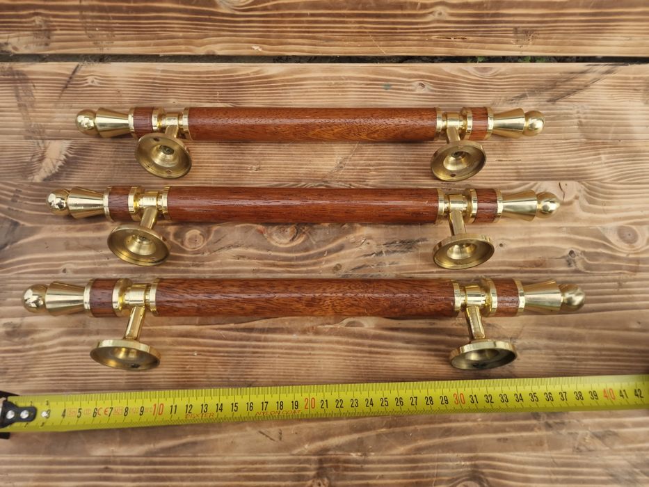 Manere usi intrare sau mobila alama si lemn stejar