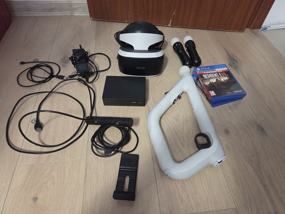 Pachet Complet PlayStation VR (PSVR) v2 + Controlere Move + VR Aim Controller (Pușcă) + Jocuri PS4