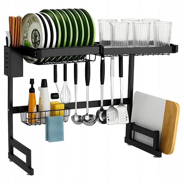 Двуетажен сушилник за съдове с поставка за дъска за рязане