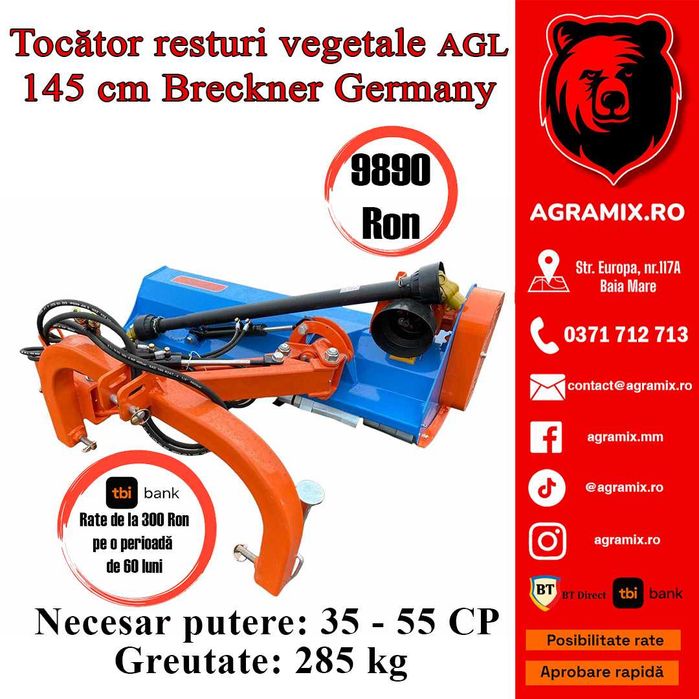 Tocatoare resturi vegetale cu brat hidraulic AGL 145 cm nou Agramix
