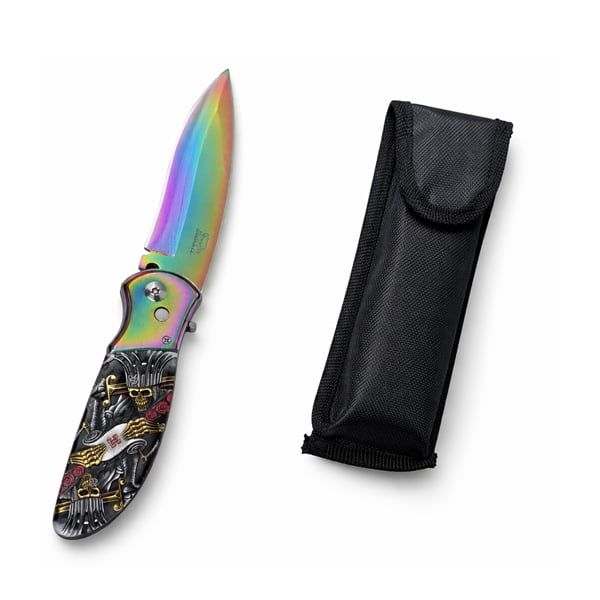 Cutit automat, DEPOX®, lamă multicolora, 24 cm, husa inclusa