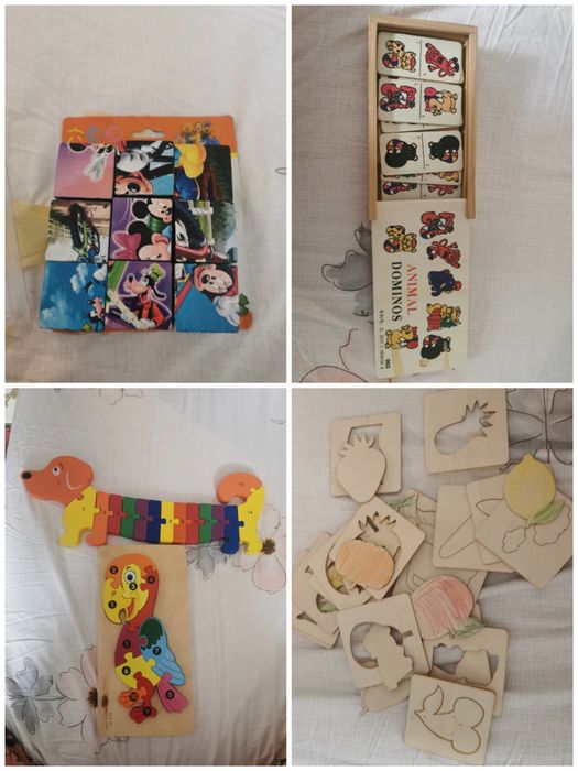 Jocuri copii lemn 2-5 ani: cuburi, puzzle, domino, forme