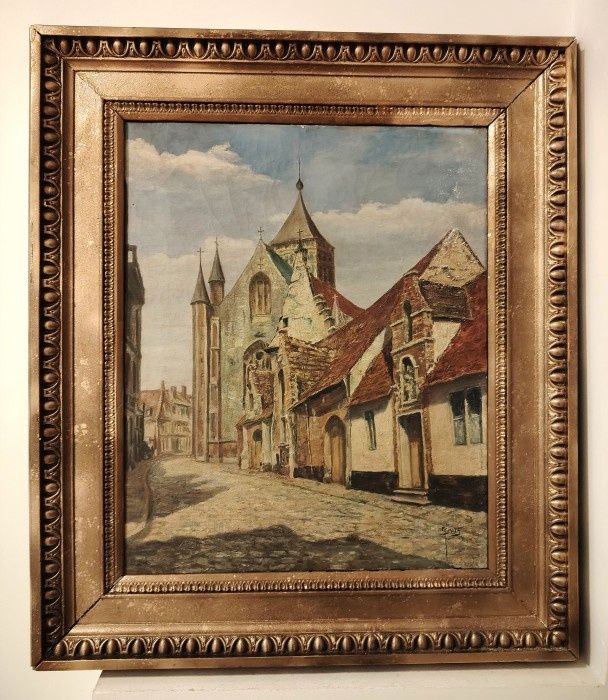 Ulei pe pânză o lucrare de dimensiuni mari semnata încadrată într-o ra