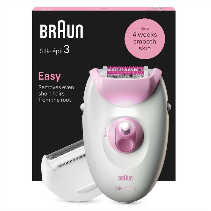 Epilator Braun Silk-épil 3 3-031, Cap de ras + Pieptene, 2 viteze, Roz