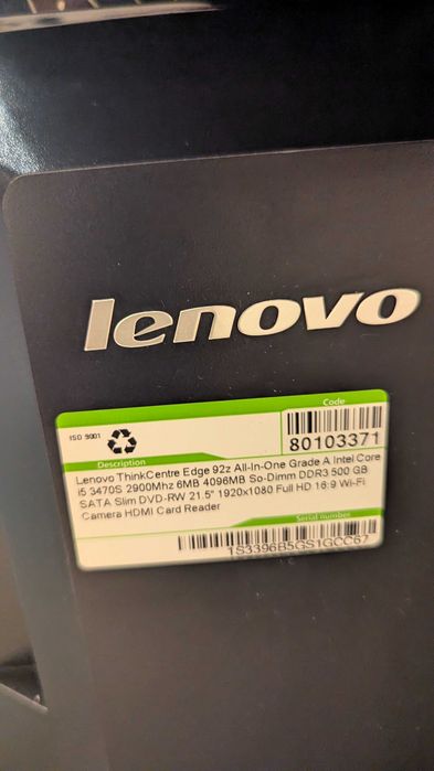 Компютър Lenovo ThinkCentre Edge 92z All-in-One, 21.5″ Full HD, Intel Core i5, 4 GB RAM, 500 GB HDD