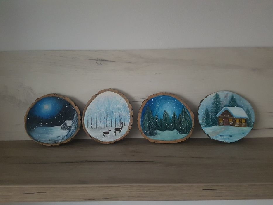 Handmade. Pictura pe lemn. Ornamente. Craciun. Suvenir.