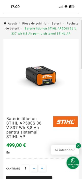 Baterie litiu-ion STIHL AP 500 S – NOUĂ – 36V, 8,8Ah, 337Wh