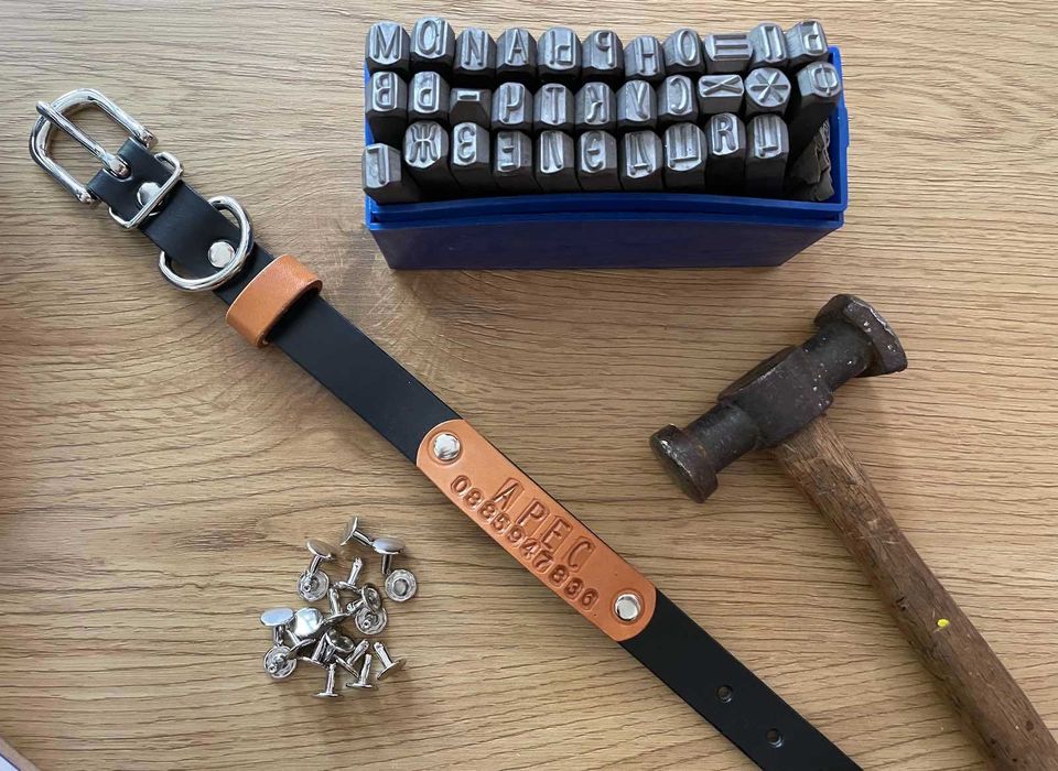 Здрав кожен нашийник каишка за куче домашен любимец с име и номер