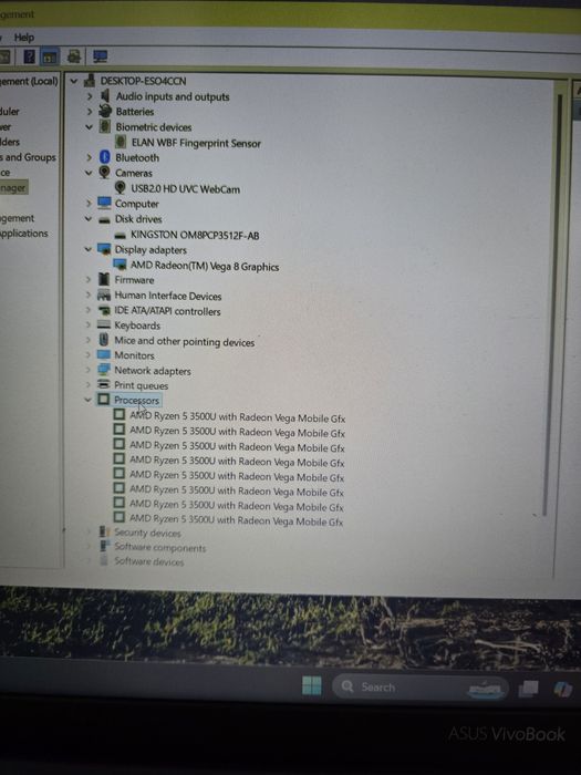Laptop Asus Vivobook 15 model : X555D Ryzen 5 3500U Vega 8; 512 GB SSD