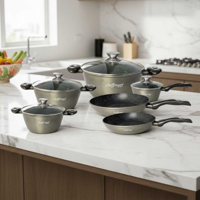 Комплект съдове за готвене Cheffinger от лят алуминий с мраморно покр