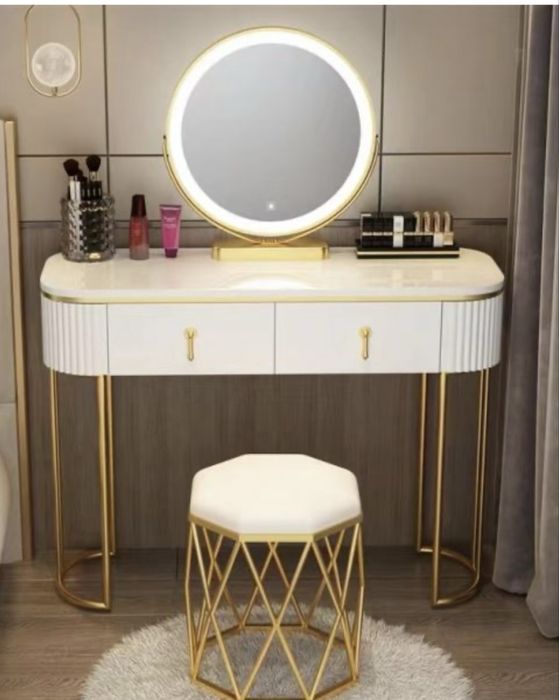 Set masa de toaleta, cu oglinda iluminare led cu control touch, alb