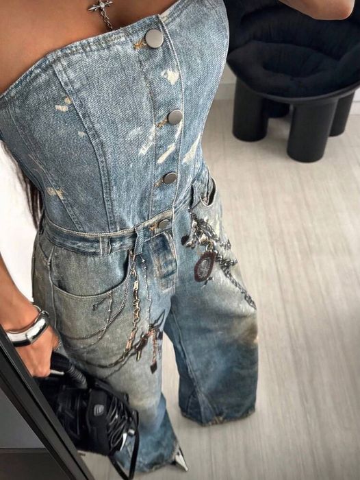 дамски дънков гащеризон L