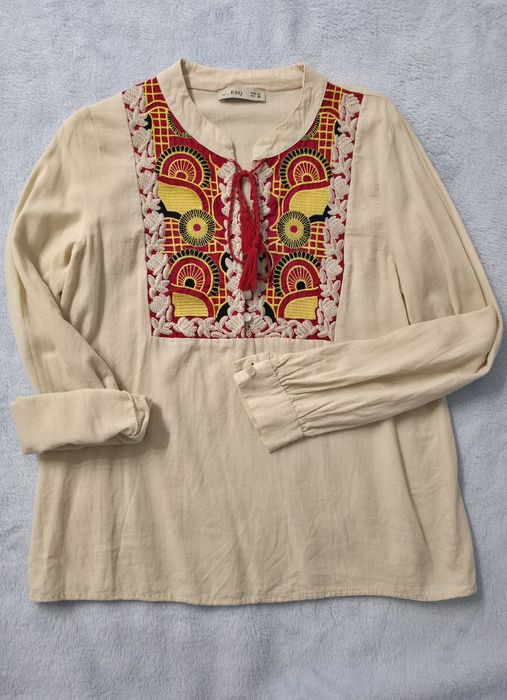 Bluza dama bej cu model etnic, ESQ, bumbac 80%, marimea M