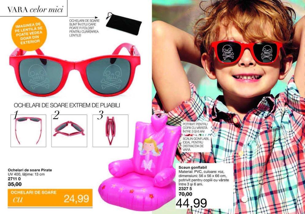 Ochelari de soare/plaja pliabili pentru copii cu model Pirat, unisex