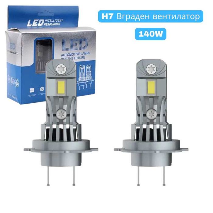 ПРОМО! Диодни крушки H7 за директен монтаж 140W с вграден вентилатор