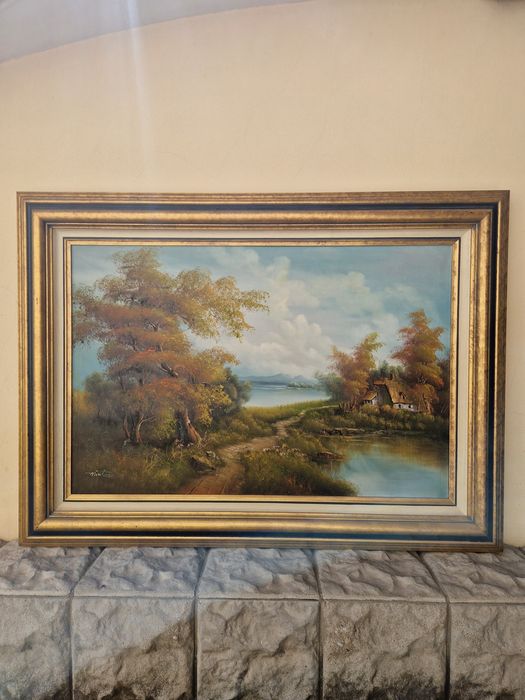 Прекрасна голяма антикварна холандска картина масло върху платно