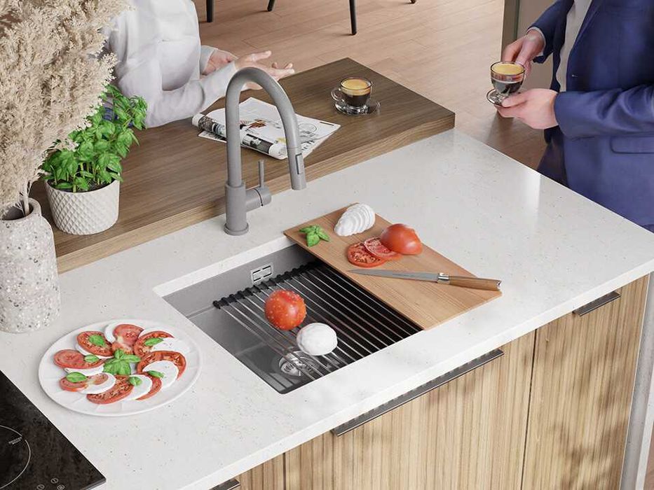 Сив кухненска мивка за вграждане под плот Прага 60 Level 560 x 470 мм