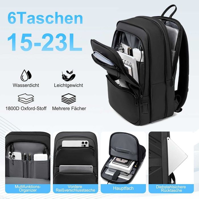 FENRUIEN бизнес раница за лаптоп 15.6" – USB-C, 15–23L