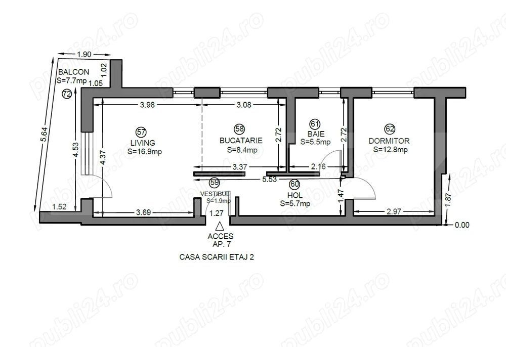 Apartament 2 camere, 51,2 metri patrati, Dumbravita