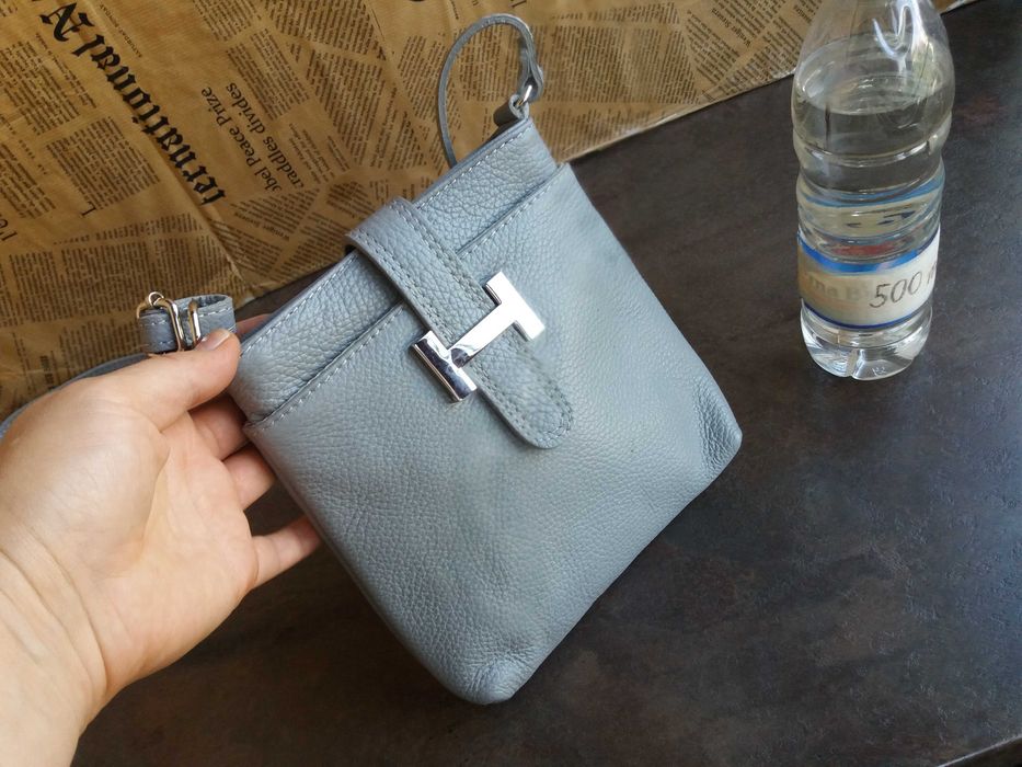 мъжка чанта,малка сива кожена чантичка-естествена кожа