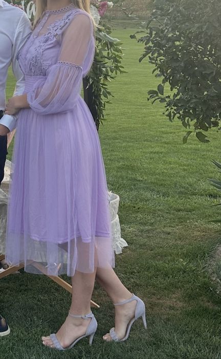 Rochie de tul Mov Cloș cu dantelă Nirthe