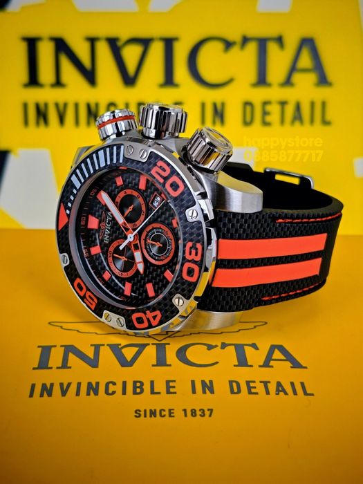 INVICTA Carbon Silver/Orange 52 mm, Инвикта нов ръчен часовник