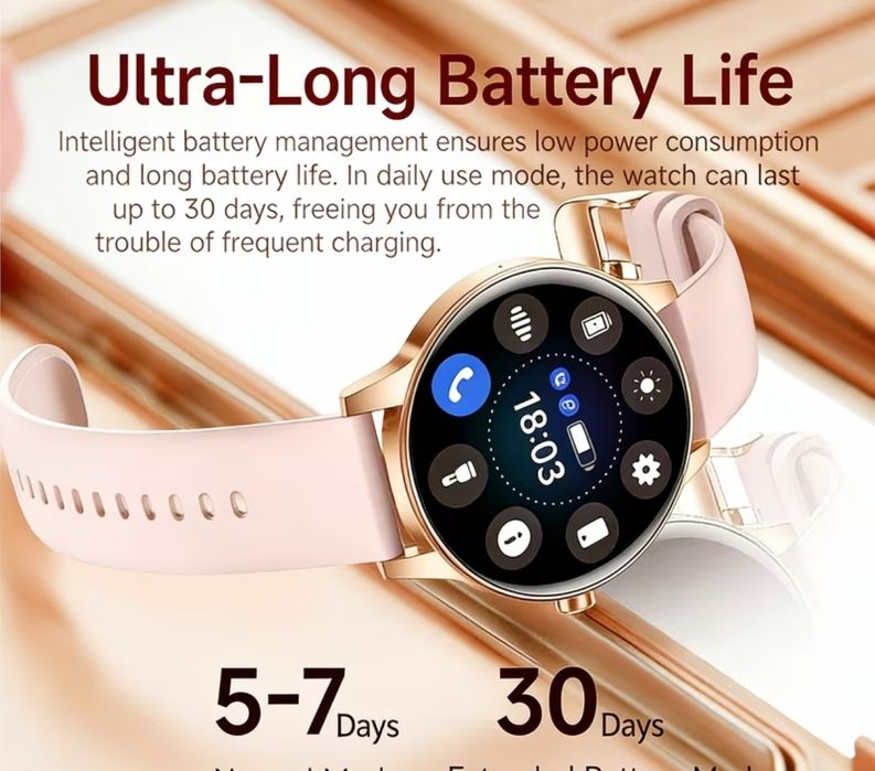 Дамски смарт часовник с два вида каишки ,много функции и 7дни батерия