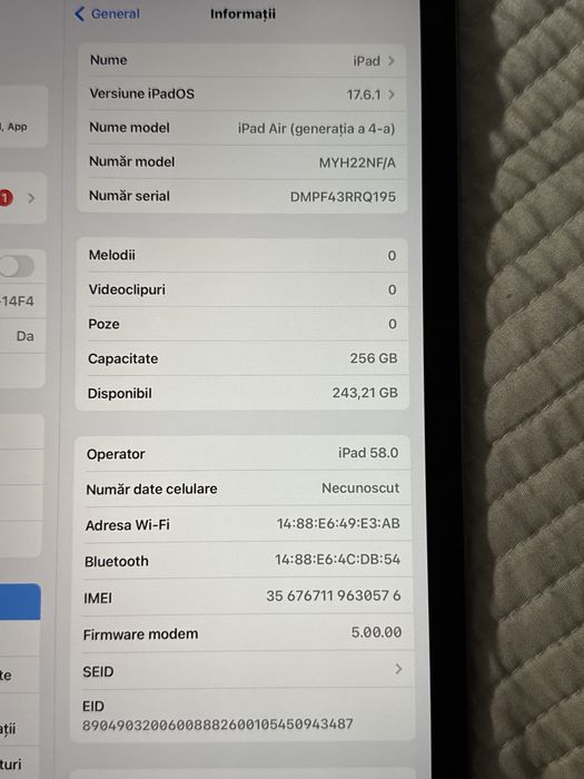 iPad Air 4, 256 GB, Wi‑Fi, stare bună