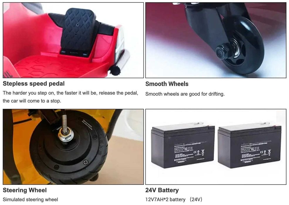 Kart electric Kinderauto BJSX2328 180W 24V cu CASCA, Genuchiere RED