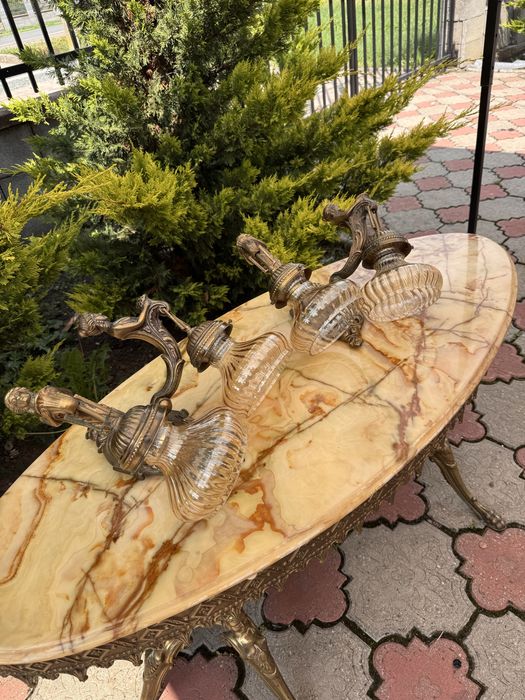 Doua aplice deosebite din bronz masiv cu abajur din sticla