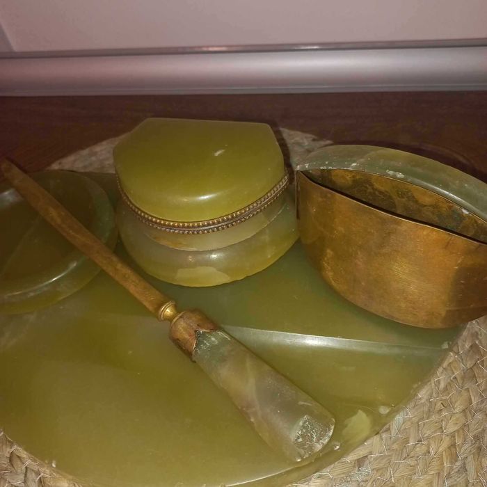 Мастилница от Зелен Оникс и Бронз