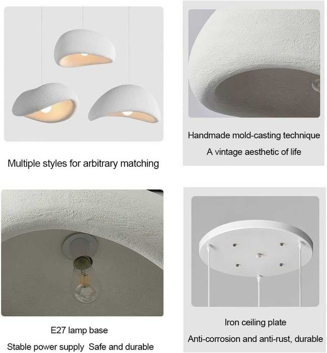 Висяща лампа Wabi Sabi E27, модерна, бяла, неправилен дизайн, полилей