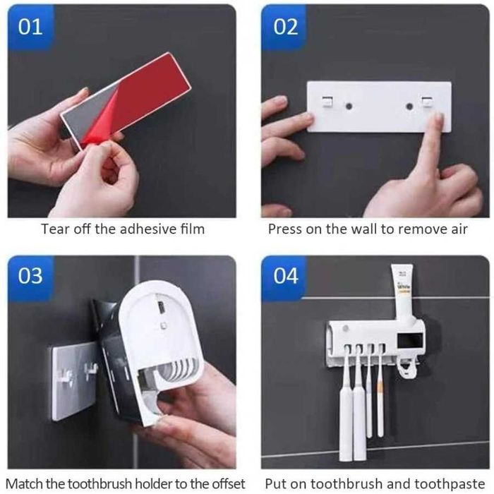 Мултифункционален UV стерилизатор за четки за зъби + дозатор +поставка