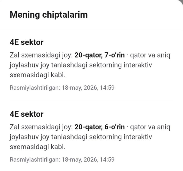 Oʻzbekiston kuzatuv oʻyiniga 2 ta bilet bor