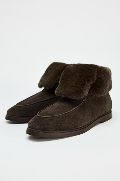 Кожени велурови боти обувки ZARA 37 размер