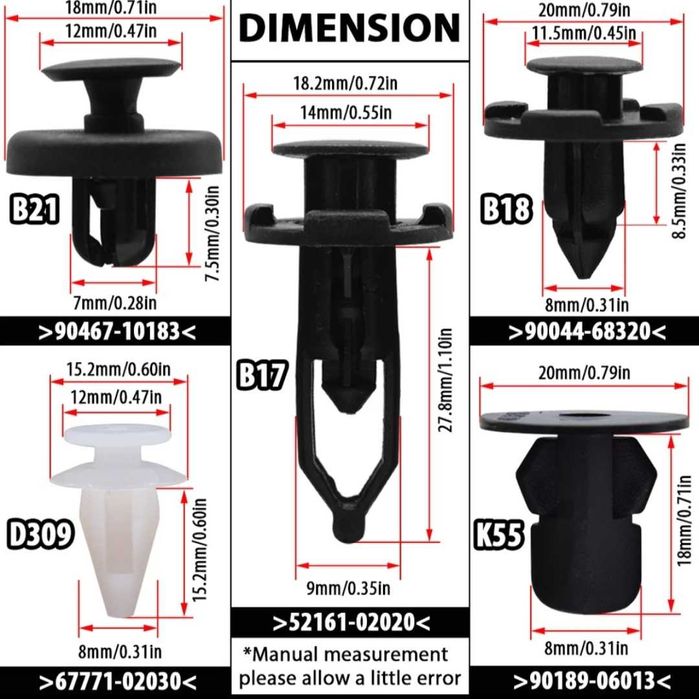 Щипки за кори, пластмаси, врати за Тойота Toyota