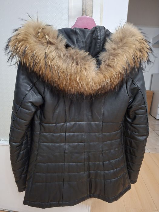 Палто естествен косъм и кожа. Много добро състояние